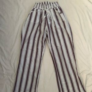 Maroon Stripped Linen Pants